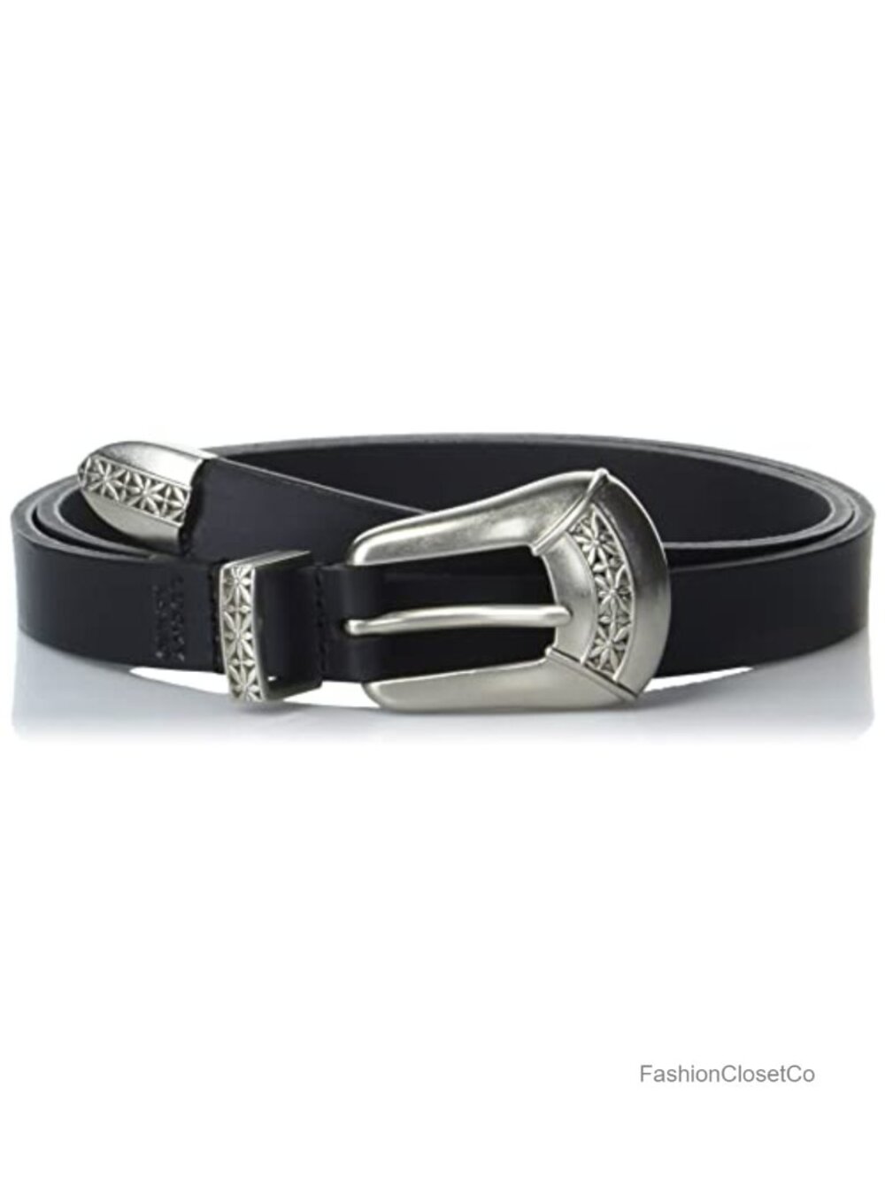 Western Leather Belt with Metal Roller Buckle 3-Piece Set